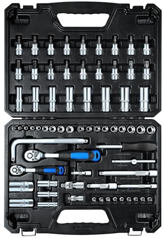 Mr.wintek 69-piece socket spanner set with 1/4 inch and 3/8 inch drive, metric nut set (4-21 mm) + bit set, professional tool set including 72-tooth ratchet, extension, rotary knob and universal joint