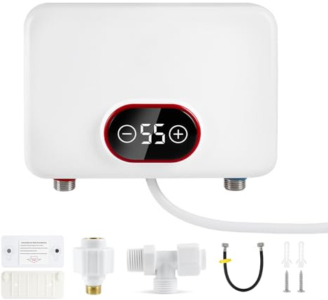 Jellybibo Mini scaldabagno istantaneo, Upgrade 2025, 5500 W, 220 V, scaldabagno elettrico con indicatore di temperatura LED, IPX4, impermeabile, resistente alla pressione, plug and play per doccia