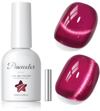 PEACECOLOR UV Nagellack Rot Cat Eye Gel 10ML für DIY Nail Art Salon | Gel Nail Polish Dunkel Rot Soak Off UV LED Lampe Magnetic Manicure Herbst Winter