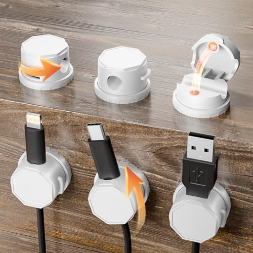360° Rotatable Magnetic Cable Clips - Self Adhesive Wire Organizers