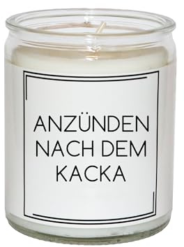 Lustige Spruchkerze im Glas – viele freche Designs, 50Std. Brennd., Geschenkkerze – Humorvolle Geschenkidee für Freunde, Männer & Frauen (Anzünden nach dem Kacka)