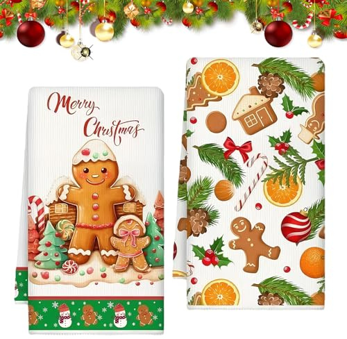 Geschirrtücher Weihnachten 2er Set,40 x 60 cm Geschirrtücher Lebkuchenmann
