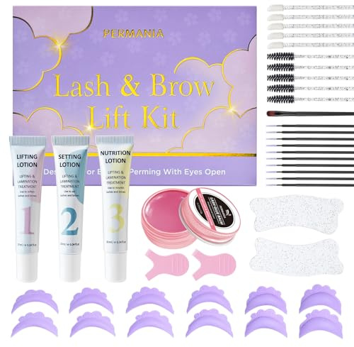 PERMANIA Lash Lift Kit, DIY Eyelash Perming Set with Upgraded Open-Eye Silicone Pads, Gentle Formula with Complete Tools, Salon Results Eyelash Curl & Lift at Home