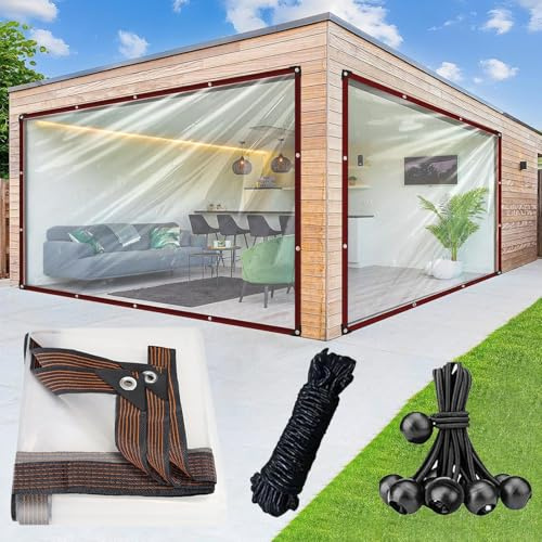Bâche Transparentes Et Imperméables, Bâches en Plastique Résistant avec Œillets, Bâche en PVC Transparent pour Véranda, Serre, Mobilier De Jardin, Protection De Fenêtre(13.1x32.8 FT)