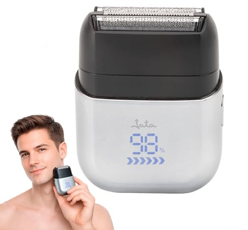 JATA JBMA1443 Elektrischer Reise-Rasierer, Nass- und Trockenanwendung, IPX7 mit Doppelkopf, LED-Display, kabel- oder Akkubetrieb, 90 min Akkulaufzeit, magnetische Kappe und Zubehör, Reisetasche