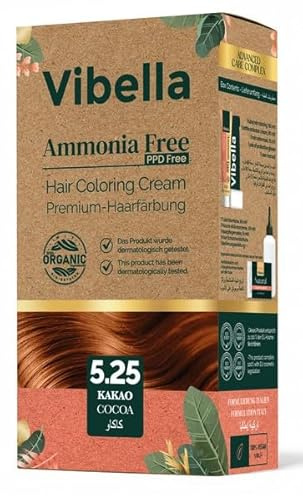 Vibella Haarfärbecreme Nr. 5.25 Kakao – Premium-Haarfärbung ohne Ammoniak, Strahlende Farbbrillanz & zuverlässige Grauabdeckung, Mit Pflegeölen & Keratin