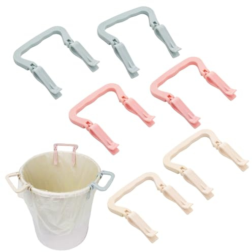 JACKANNA 6 Pieces Plastic Kitchen Garbage Bin Clips, Bag Holder for Wheelie Bin Lid, Clips Holder Plastic for Trash Can Kitchen, Clip with Handle, Garbage Bag Holder for Home