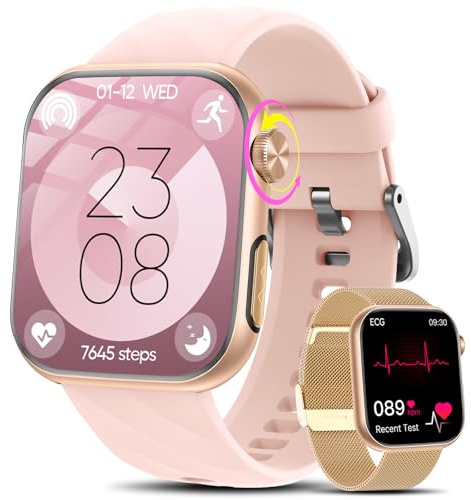 2026 Smartwatch Donna con ECG/Pressione Sanguigna/Acido Urico/HRV/Sonno/Emozioni/Fatica/Temperatura Corporea/Cardiofrequenzimetro/BMI,1,97AMOLED Salute Orologio Fitness con Chiamate,Pulsante SOS
