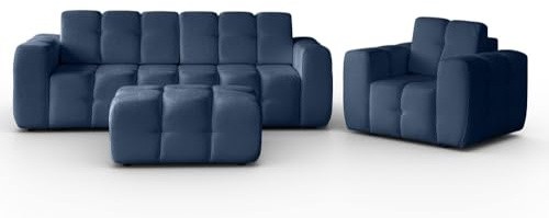 MW EURO-MEBLE Polstermöbel Set BONA, Sofa Set, Wohnzimmermöbel, Couchgarnitur 3+1+Pouf (Dunkelblau: Raven 86)