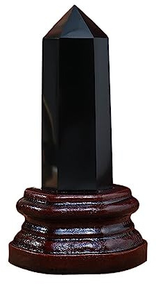 SMGLRUEAT Gemstone Amethyst Point Crystal Column with Wooden Base Rose Quartz Tower Ornament (Color : Obsidian)