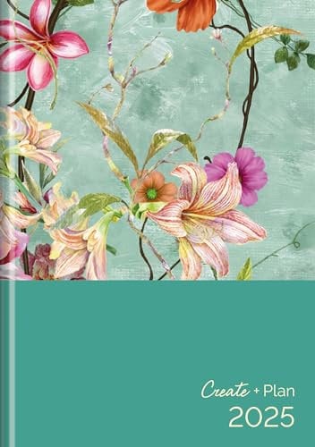 Buchkalender 2025 Create & Plan Floral: Terminplaner A5 I Kalendarium in Deutsch I Platz für Notizen I 3 Lesebänder