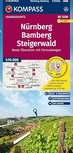 KOMPASS Fahrradkarte 3328 Nürnberg, Bamberg, Steigerwald 1:70.000: reiß- und wetterfest