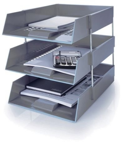3 x Letter Filing Trays In/Out + Risers, Complete Set, Colour Choice (Grey)