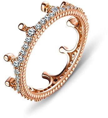 EVBEA Anillo de Mujer Corona Circonita Cúbica 925 Plata de Ley Chapado en Oro Rosa Regalo de Cumpleaños Para Novia