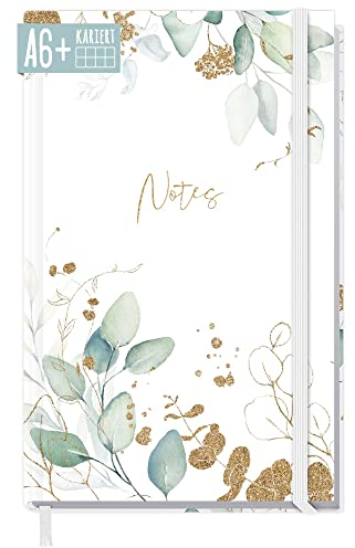 paper&you® Notizbuch kariert A6+ mit Gummiband Blattgold mit 156 Seiten, 78 Blatt - Notizheft, Bullet Journal, Tagebuch - nachhaltig & klimafreundlich