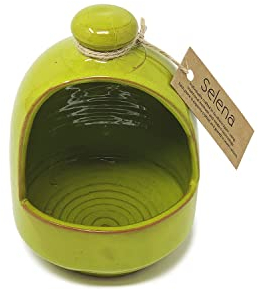 Verano Spanish Ceramics Selena Glaze Hand Dipped Salt Pig - Home Kitchen Restaurant Café Decorative Décor - Salt Cellar Pepper Seasoning Holder Caddy Spices Condiments Storage Pot - Lime Green