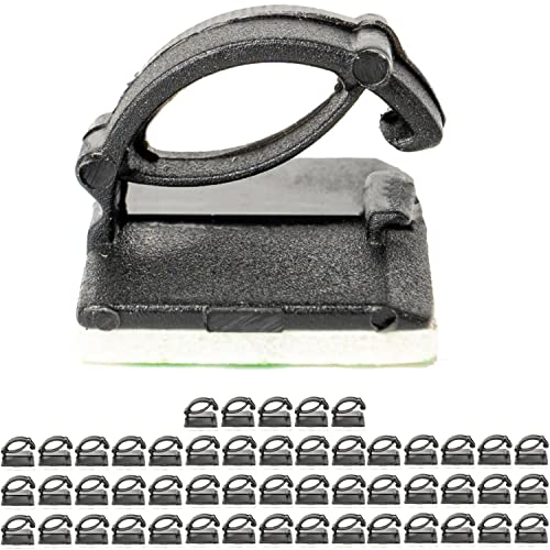 Clips de Gestion des Câbles Autocollants, 50 Pièces, Noir, Câble jusqu'à Ø 10 mm, Organisation Cable pour TV, PC, Laptop, Lan et Cables de chargement, Attache Câbles, Serre-Câbles, Sangles de câbles