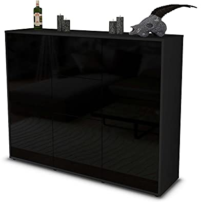 Stil.Zeit Highboard Kommode Polina, Korpus anthrazit matt, Front Hochglanz-Design Schwarz (136x108x35cm), Push-to-Open Technik & Leichtlaufschienen