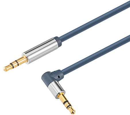 HB-DIGITAL 5m Home-Cinema AUX Audio Kabel 3,5mm Klinkenstecker auf 3,5mm Klinken-Winkelstecker Anschlusskabel für Heimkino HiFi HighEnd Stereo Kupfer CuZnNi vergoldete Kontakte Signalübertragung