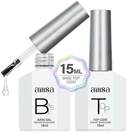 AILLSA Gel Top Coat and Base Coat-Gel Nail Polish, 2x15ML Base and Top Coat polish UV LED Soak Off for Nail Varnish, Long-Lasting Gel Base Coat & No Wipe Top Coat for DIY Art at Home