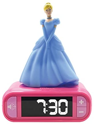 Lexibook, Disney Princesses, Réveil Veilleuse Cendrillon, Personnage lumineux, choix de 6 alarmes, 6 effets sonores, Écran rétro-éclairé, Horloge, Snooze, Rose, RL800DP