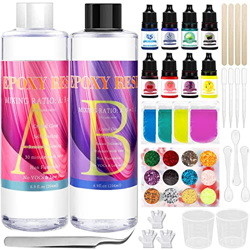 MCNory Resina Epossidica Trasparente 400ml, Kit Completo, colori Glitter, Adatto per la Creazione di Gioielli, Fai da Te, Pendenti per Collane