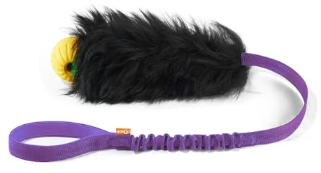 HOWGO Bungee Dog Toy, 100% Sheepskin Tug Rope (Purple, w/rubber ball) | Non-toxic Rubber ball,Genuine Sheepskin Fur Climbing-Grade Bungee webbing,Interactive Tug and Fetch Toy,All Dog Breeds