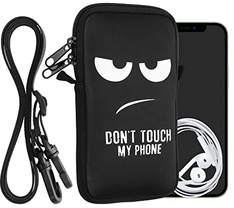 kwmobile Housse de Protection Universelle pour Smartphone L - 6,5 - Pochette Protection téléphone Portable en néoprène avec Collier Ajustable - Blanc-Noir