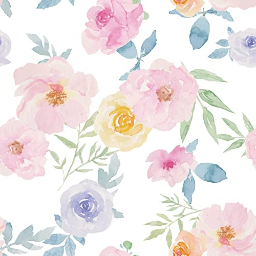 VaryPaper Watercolor Floral Wallpaper Paste 44.5cmx200cm Pink Flower Contact Paper Self Adhesive Flower Prints Sticky Back Plastic Roll Worktop Vinyl Covering Rmovable Wallpaper for Girl Bedroom