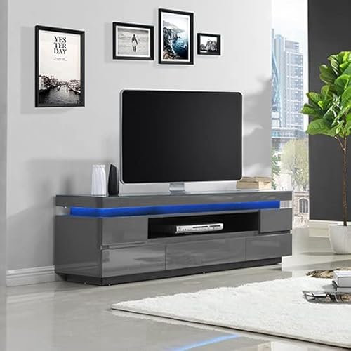 Furniture In Fashion Odessa Grey High Gloss TV Stand With 5 Drawers And LED Lights