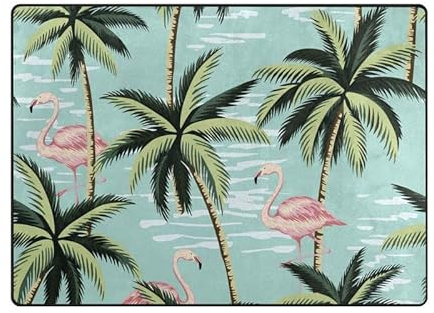 Vintage Flamingo Palm Area Teppich für Wohnzimmer Schlafzimmer Indoor oder Outdoor Teppiche Türmatten Waschbarer Teppich 1,52 x 1,22 m