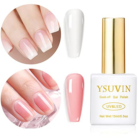 Yueshop 2PCS Milky White Jelly Gel Set - 15ml Pink Nude Gel Nail Polish,Transparent White Milky Gel Nail Varnish Set Nail Art Soak Off LED Lamp Nail Polish Manicure Kit For Women