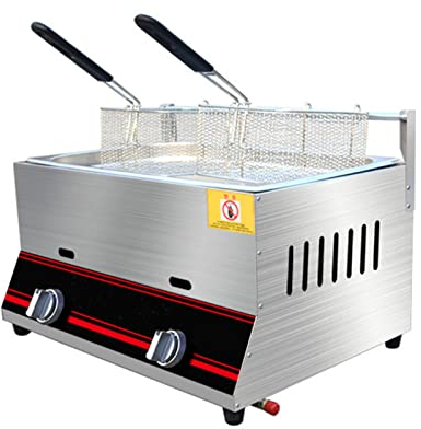Professionelle Kommerzielle Gas-Fritteuse, Edelstahl-Propan-Tischfritteuse, Familienrestaurant-Küchen-Fritteuse, Mit Frittierkorb Und Deckel