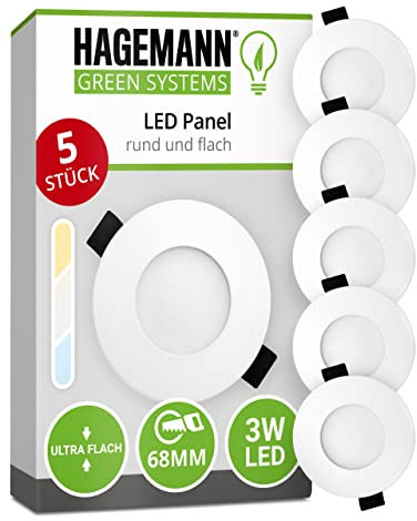 HAGEMANN 5 x LED Deckeneinbauspot 3 Watt 255lm IP20 – 68mm Bohrloch 230V – LED Einbauleuchte ersetzt 25 W Halogen – auch 12V für Van Wohnmobil und Camper