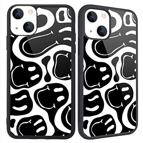 MAYCARI Cute Funny Face Pattern Design Compatible with iPhone 14 Case for Men Boys, Hard Back with Funny Cute Cool Art Pattern Soft TPU Bumper Protective Phone Case(Black)