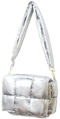 NAARIIAN Puffer Umhängetasche Nylon gepolsterte gewebte Handtasche Designer Crossbody Dupes Frauen Daunen Geldbörse, silber, Small