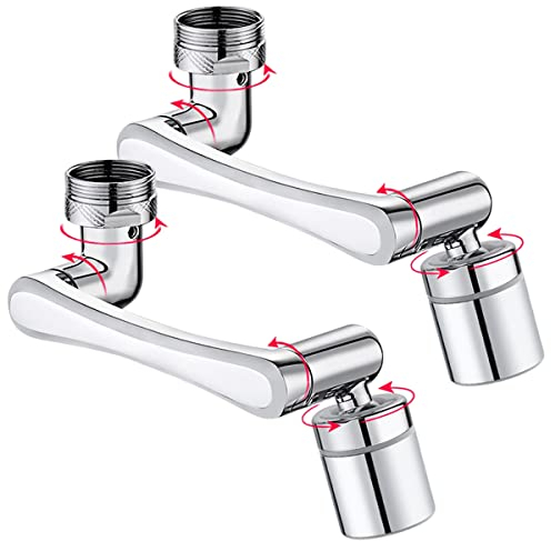 YRAKOZIN [2er-Pack] 1440 Grad Drehbarer Multifunktionaler Verlängerungshahn, Wasserhahn Aufsatz mit 2 Einstellbarer Perlator für Küche Bad, 1080° Wasserhahn Verlängerung mit Perlatoren - Silber