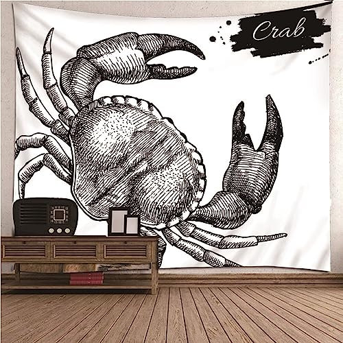 Banemi Wandbehang Natur, Tapestry Ocean Weiß Grau Polyester Meereskrabbenmuster Wandteppich Wanddekoration 350x256cm