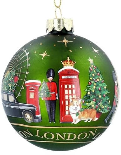 Gisela Graham Bola de cristal verde mate con decoración de escena de Londres