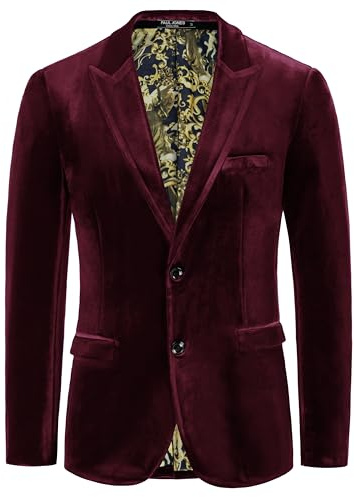 Giacca da Smoking da Uomo in Velluto Moda con Due Bottoni S Rosso Scuro 310-5