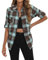 siliteelon Damen Kariertes Grün Hemd Langarm Oktoberfest Bluse Karo Tunika Baumwolle Tops Casual Oberteile,L