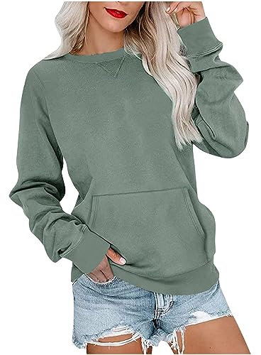 Susenstone 2023 Sweat Femme sans Capuche Couleur Unie Original Sweat Shirt Chic Et élégant Col Rond Sweatshirt Grande Taille Pull Sexy Automne Hiver Chaud Sweat-Shirt Veste Outwear Poches Pas Cher