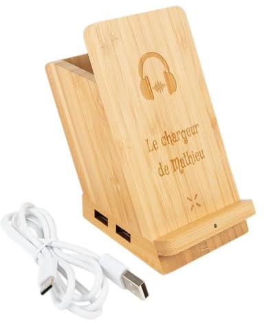 Pot à crayons bois multifonction personnalisé gravé – Pot à stylos connecté avec gravure texte – Accessoire bureau personnalisable