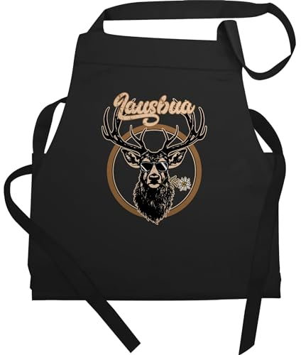 Shirtracer Schürze Geschenk - Kompatibel mit Oktoberfest Party Kochschürze - Lausbua Hirsch Hirschgeweih Lausbub - 60x87 - Schwarz - bayrischer abend schürzen bayern grillschürze bavaria grillen