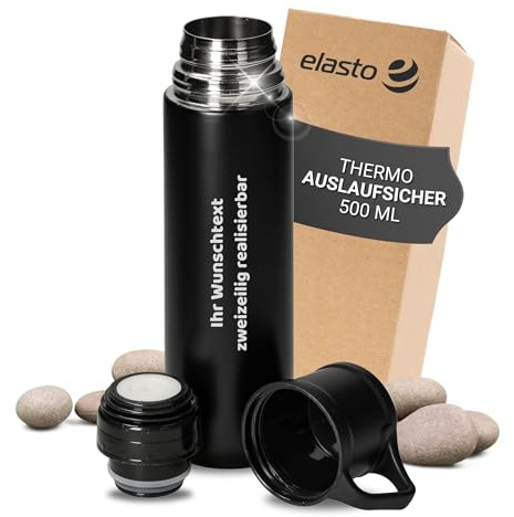 Personalisierte Thermoskanne 500ml - doppelwandig Edelstahl & auslaufsicher | 500 ml, Edelstahl, doppelwandig, Schraubdeckel, auslaufsicher, heiß und kalt, gravierbar, Wasserflasche