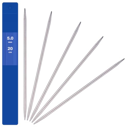 5 Stück Nadelspiel 5 mm Edelstahl Stricknadeln Set Sockennadeln für Mützen Socken Handschuhe Hüte Schals Haustier Pullover Doppelspitzen Knitting Needles,Anfänger,Glatt,Robust und Langlebig
