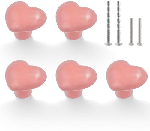 LOUZAGO 12 Pcs Ceramic Drawer Knobs, Pink Cabinet Knobs Heart Dresser Knobs Drawer Pulls Handles, Cute Cupboard Door Knobs Kids Girls Children Cabinet Hardware