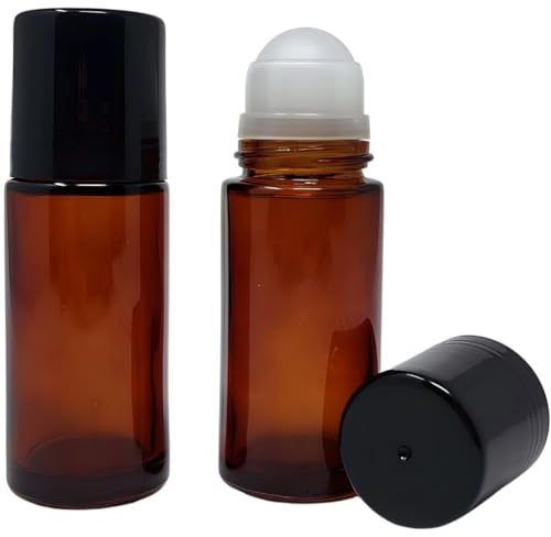 Essenciales Roll-on-Behälter, nachfüllbar, 50 ml, 2 bernsteinfarbene Glasflaschen, auslaufsicher, leicht zu handhaben und zu entfernen