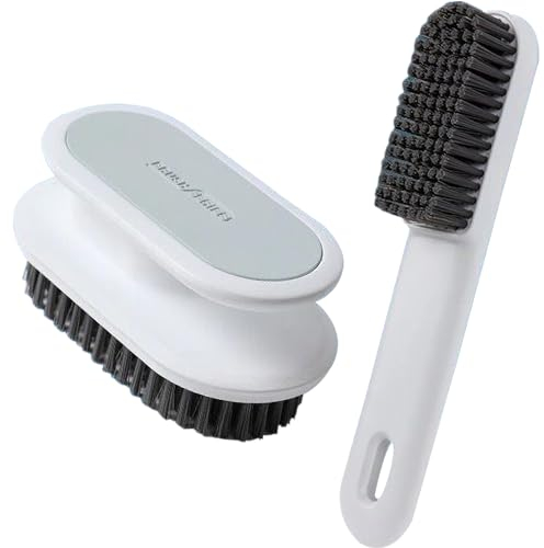 Ganganmax Household Cleaning Scrub Brush Soft Bristle Laundry Brush Shoe Stain Remover Brushes Cleaning Supplies Set Comfort Grip Nylon Brushes for Fabric Clothes Carpet Floor Pack of 2 (White)