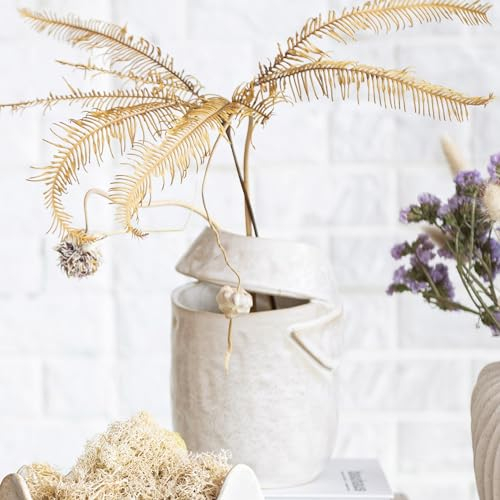 Bloomingville Runde Steingut-Vase in Bio-Form mit reaktiver Glasur, cremefarben